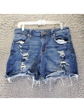 Maurices Shorts Womens 10 Blue Distressed Cutoff Stretch Denim Jorts *Read*
